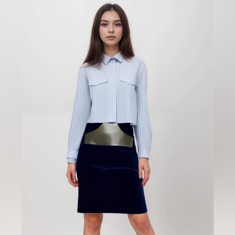 Beautiful Navy & Army Green High Waisted Midi Skirt